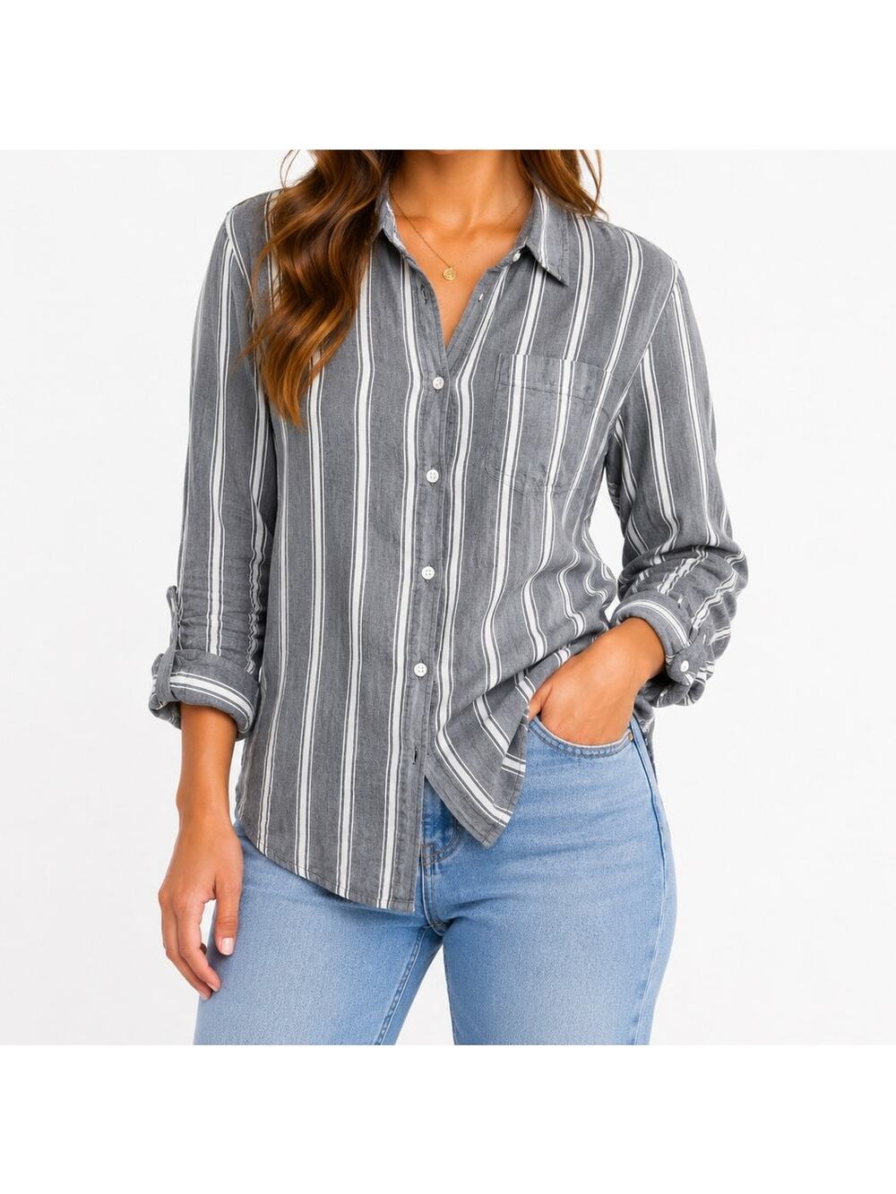 American Eagle Striped Long Sleeve Button Down